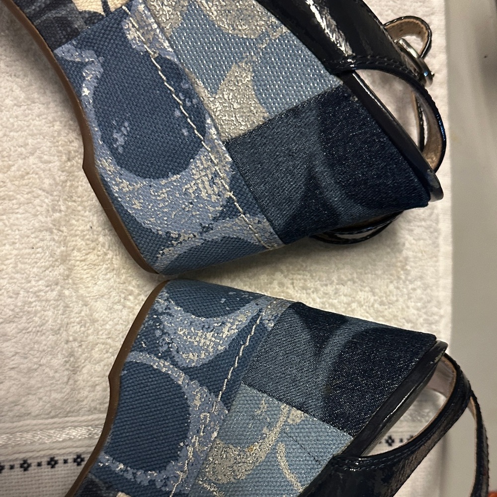 Coach Navy and Cream Patterned Sandals - Picture 2 of 5